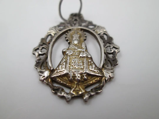 Our Lady of the Pillar openwork medal. Sterling silver & vermeil. Ring. 1980's