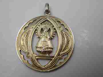 Our Lady of the Pillar openwork medal. Vermeil sterling silver. 1930's