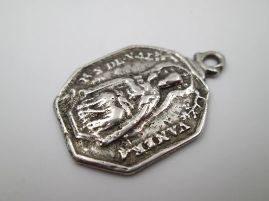 Our Lady of Valvanera medal. Sterling silver. Ring on top. Octagonal shape. Spain. 1900's