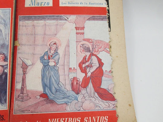 Our Saints Collection. Nine books. Soft covers. Black illustrations inside. 1944. Spain