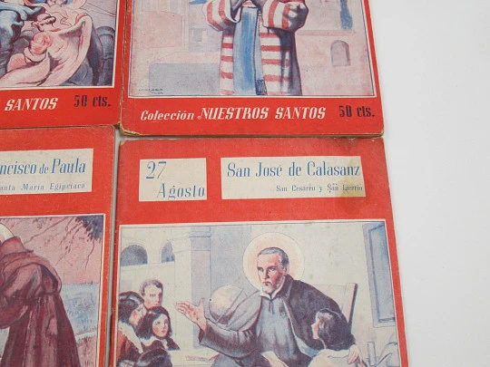 Our Saints Collection. Nine books. Soft covers. Black illustrations inside. 1944. Spain