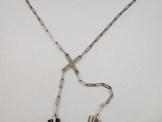 Paco Blanco unisex necklace. 925 sterling silver & black enamel. Chain and horns. Italy