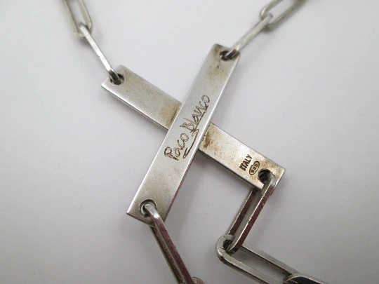 Paco Blanco unisex necklace. 925 sterling silver & black enamel. Chain and horns. Italy