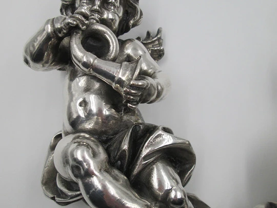 Pair of sculptures. Sterling silver laminated. Cherubs musicians. 1970's