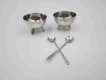 Pair salt shakers. 900 sterling silver. Footed bowlsm shape. El Salvador. 1980's