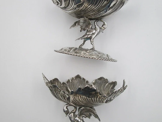 Pair sterling silver almond dishes. 1970's. Winged dragons