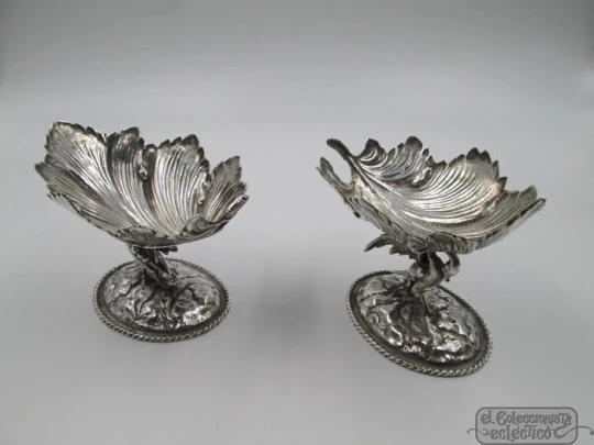 Pair sterling silver almond dishes. 1970's. Winged dragons