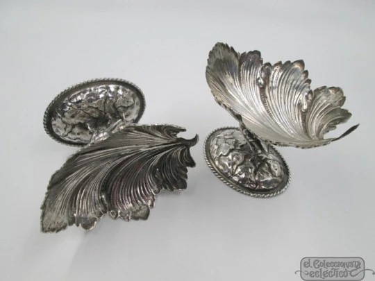 Pair sterling silver almond dishes. 1970's. Winged dragons