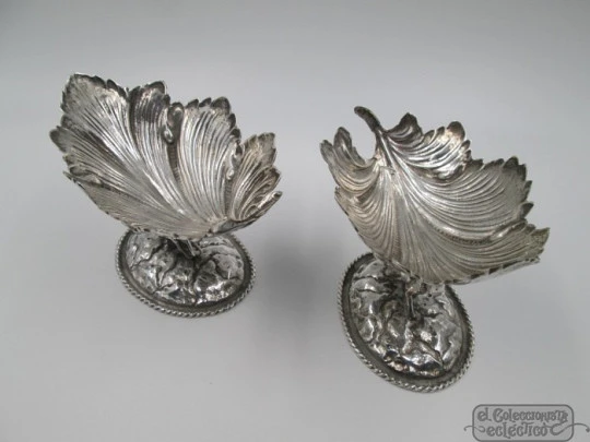 Pair sterling silver almond dishes. 1970's. Winged dragons