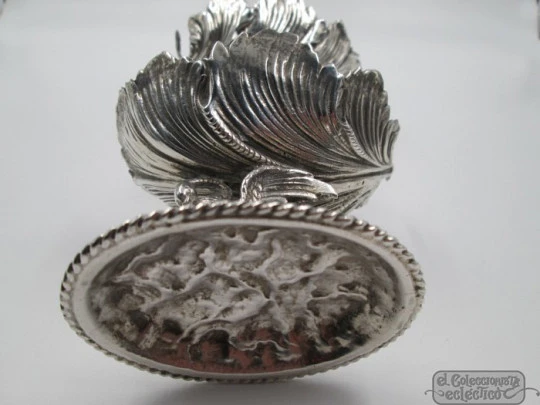 Pair sterling silver almond dishes. 1970's. Winged dragons