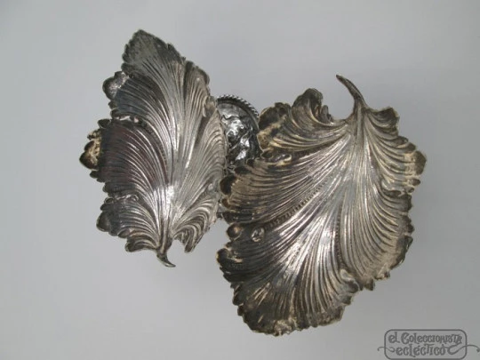 Pair sterling silver almond dishes. 1970's. Winged dragons