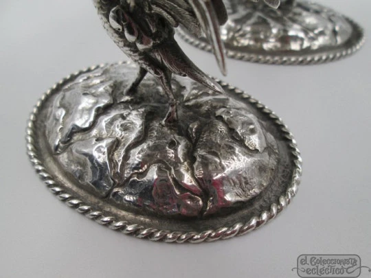 Pair sterling silver almond dishes. 1970's. Winged dragons