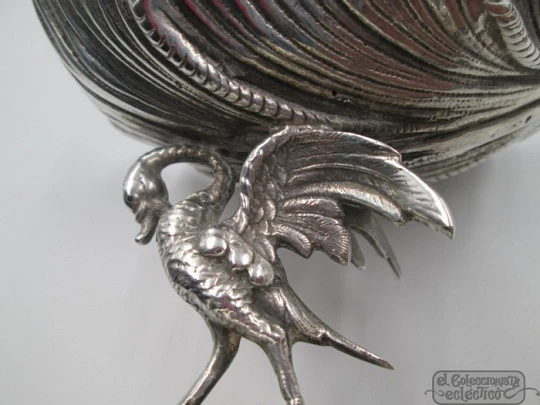 Pair sterling silver almond dishes. 1970's. Winged dragons