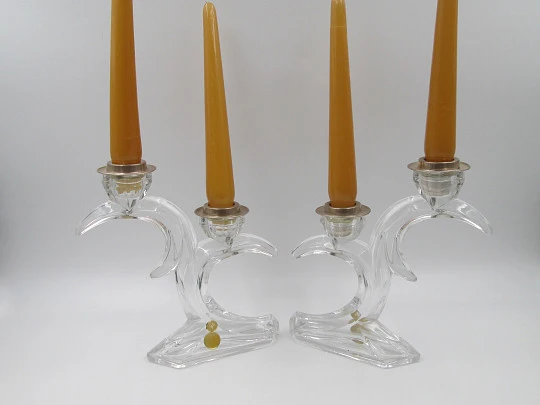 Pair sterling silver and Bleikristall figurative candlesticks. Western Germany. 1960's Pair sterling silver and Bleikristall figurative candlesticks. Western Germany. 1960's