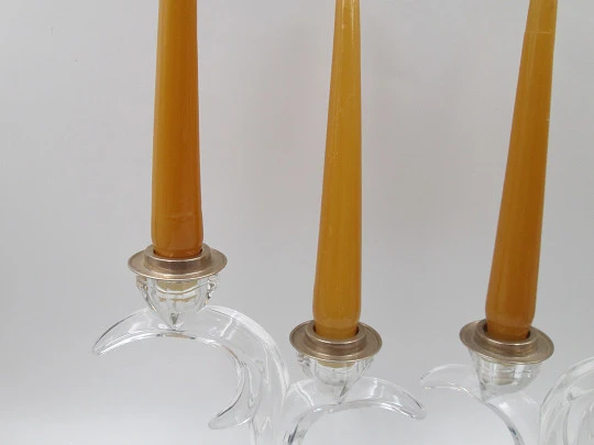 Pair sterling silver and Bleikristall figurative candlesticks. Western Germany. 1960's Pair sterling silver and Bleikristall figurative candlesticks. Western Germany. 1960's