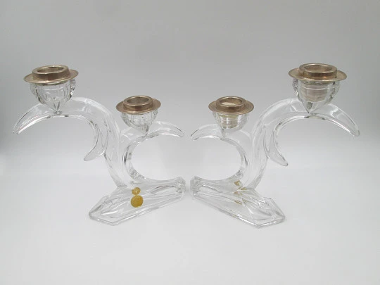 Pair sterling silver and Bleikristall figurative candlesticks. Western Germany. 1960's Pair sterling silver and Bleikristall figurative candlesticks. Western Germany. 1960's