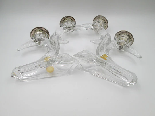 Pair sterling silver and Bleikristall figurative candlesticks. Western Germany. 1960's Pair sterling silver and Bleikristall figurative candlesticks. Western Germany. 1960's