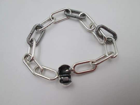 Pandora ME women's thick links bracelet. Sterling silver. Sphere clasp. Denmark