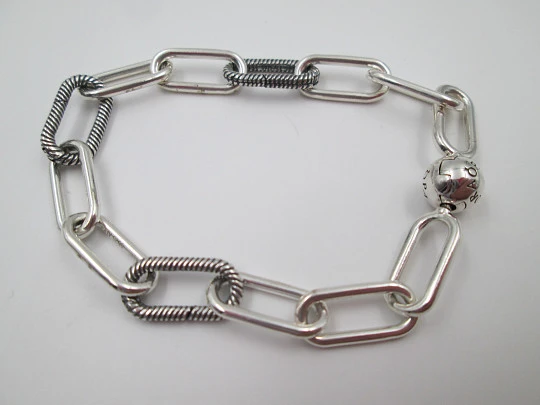 Pandora ME women's thick links bracelet. Sterling silver. Sphere clasp. Denmark