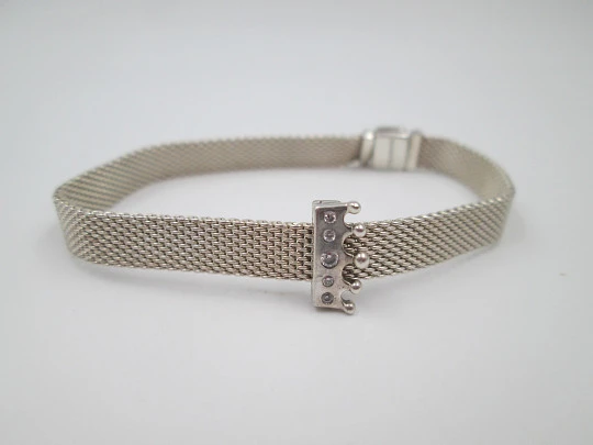 Pandora Reflexions women's mesh bracelet. Sterling silver. Crown motif