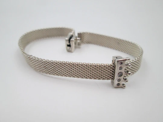 Pandora Reflexions women's mesh bracelet. Sterling silver. Crown motif