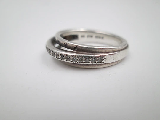 Pandora women's ring. 925 sterling silver and white rhinestones. Denmark. 2000's