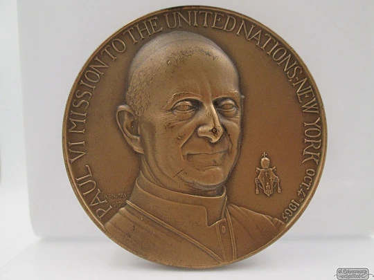 Papa Pablo VI. Misión de paz en la ONU. Bronce. 1965. Albino Manca