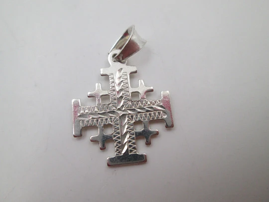 Pareja de cruces de Jerusalén / cruces de las Cruzadas colgantes. Plata de ley. 1990