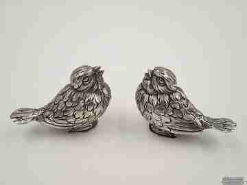 Pareja de saleros. Plata de ley. Años 50. España. Figuras de patos
