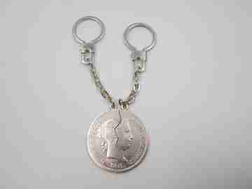 Pareja llaveros moneda dividida 20 reales Isabel II Plata 900 milésimas