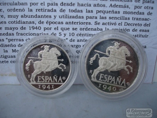 Pareja monedas plata pura de ley. 5 y 10 céntimos. Años 1940-1941