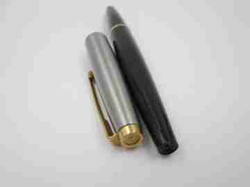 Parker 45 GT. Stainless steel & gold plated. Black plastic. 1960's. Aerometric. USA