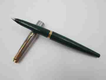 Parker 45 GT. Stainless steel & gold plated. Green plastic. 1960's. Aerometric. USA