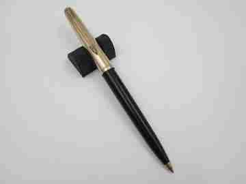 Parker 51 ballpoint pen. Black plastic and gold plated. Lines pattern. France. 1970's