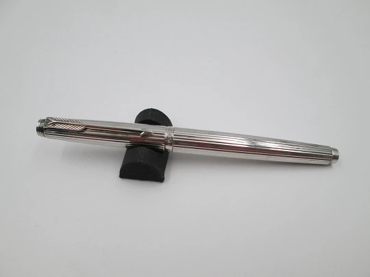 Parker 75 fountain pen and ballpoint set. Silver plated. Original box. France. 1990's