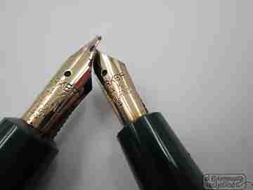 Parker Duofold & Slimfold fountain pen set. 1950's. Green plastic. Aerometric