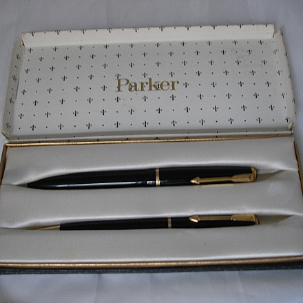 Fountain Pen And Mechanical Pencil Set, Parker Slimfold, 1960's