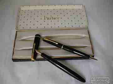 Parker Slimfold. Pen and pencil set. 1960's. Black plastic. Box. UK