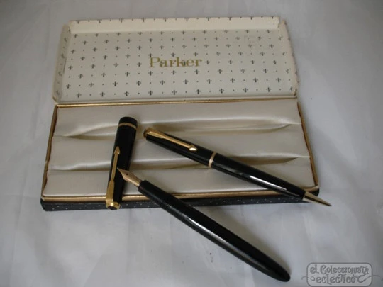 Parker Slimfold. Pen and pencil set. 1960's. Black plastic. Box. UK