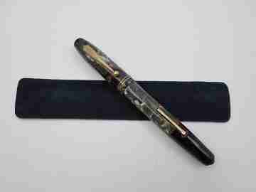 Parkette. Marble celluloid. Grey, black & red. 1930's. 14k gold nib. Lever