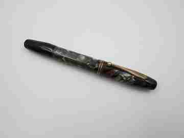 Parkette. Marble celluloid. Grey, black & red. 1930's. 14k gold nib. Lever