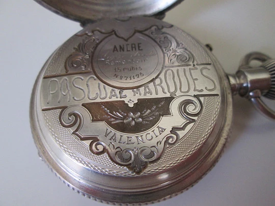 Pascual Marqués hunter-case pocket watch. Sterling silver. Stem-wind. 1890