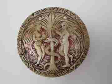 Pastoral box / Shepherd box. Carved bone. Adam and Eve temptation