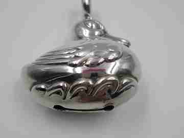 Pedro Duran baby rattle. 925 sterling silver. Duck figure. Ring. 1980's. Spain