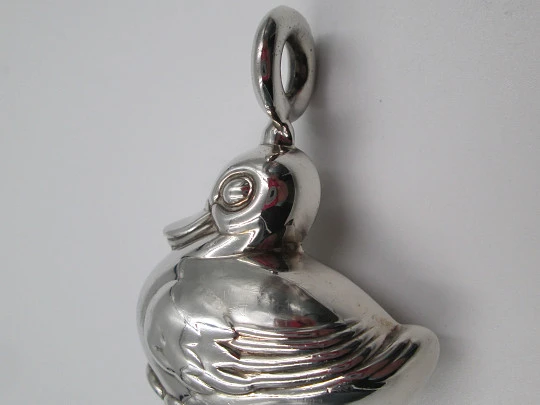 Pedro Duran baby rattle. 925 sterling silver. Duck figure. Ring. 1980's. Spain