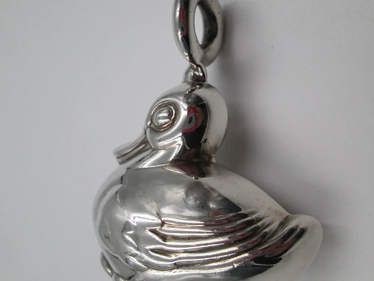 Pedro Duran baby rattle. 925 sterling silver. Duck figure. Ring. 1980's. Spain