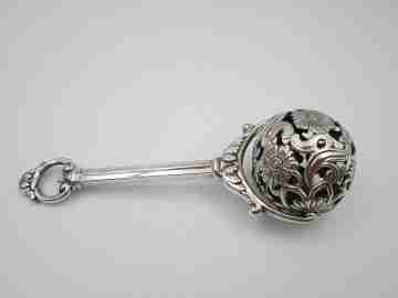 Pedro Duran baby rattle. 925 sterling silver. Flowers & vegetable motifs. 1990's