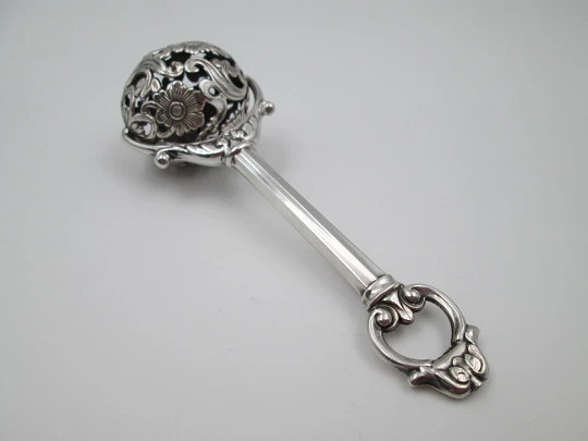 Pedro Duran baby rattle. 925 sterling silver. Flowers & vegetable motifs. 1990's