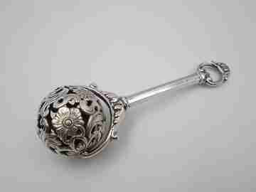 Pedro Duran baby rattle. 925 sterling silver. Flowers & vegetable motifs. 1990's