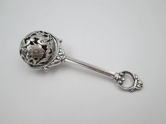 Pedro Duran baby rattle. 925 sterling silver. Flowers & vegetable motifs. 1990's